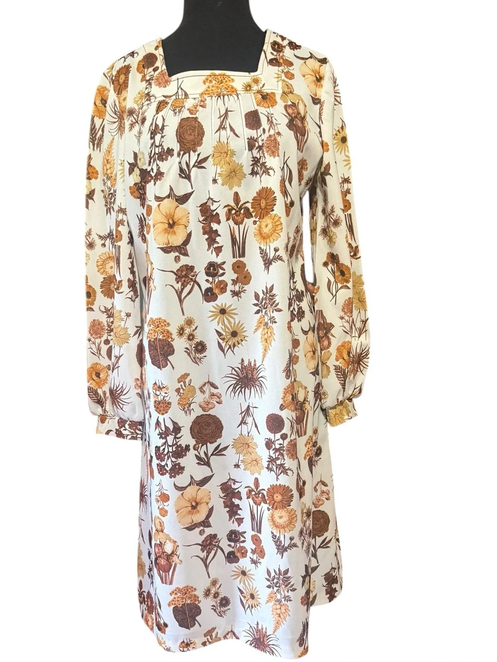 Vintage Botanical Floral Shift Dress Whimsigoth Goblincore Cottagecore Autumn L